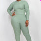 Plus Ribbed Mock Neck Long Sleeve Top & Leggings Set